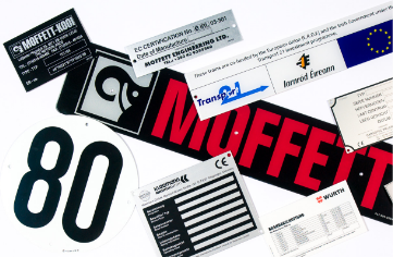 A group of custom stickers with the word muffett on them.