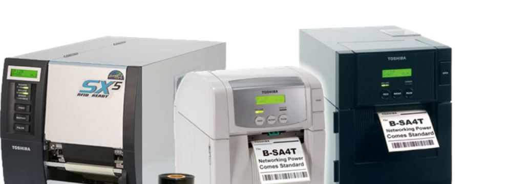 A variety of label printers on a white background, offering custom label solutions.