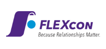 The custom flexcon logo on a black background.