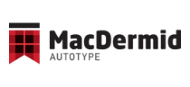 Macdermid autotype logo on a black background with custom labels.