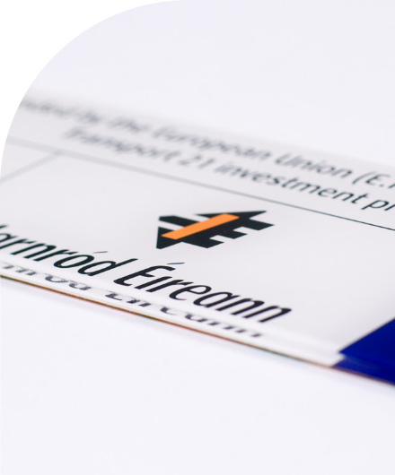 An image of a business card with a logo on it, featuring high quality labels.