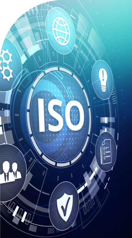 The word iso on a blue background with custom labels.