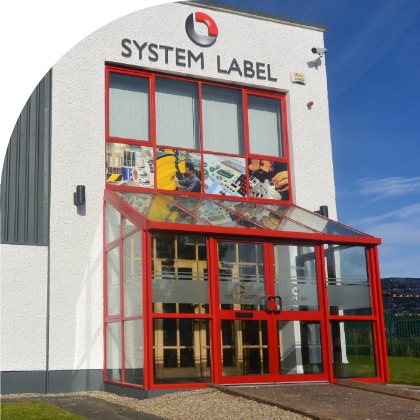 The entrance to a building with high-quality system labels.