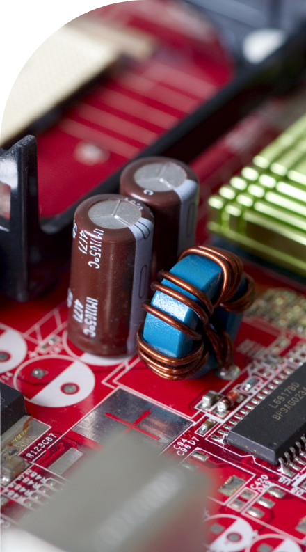 A close up of various electronic components on a board with high quality labels.