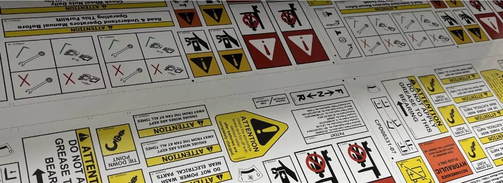 High quality safety labels on a sheet of paper.