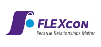 The custom flexcon logo on a black background.