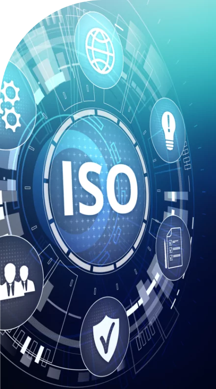 The word iso on a blue background with custom labels.