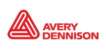 Avery Dennison logo with medical labels on a black background.