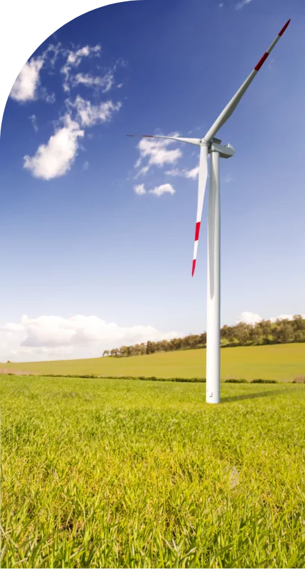 A wind turbine in a field.